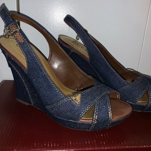 Denim Guess slingback wedges